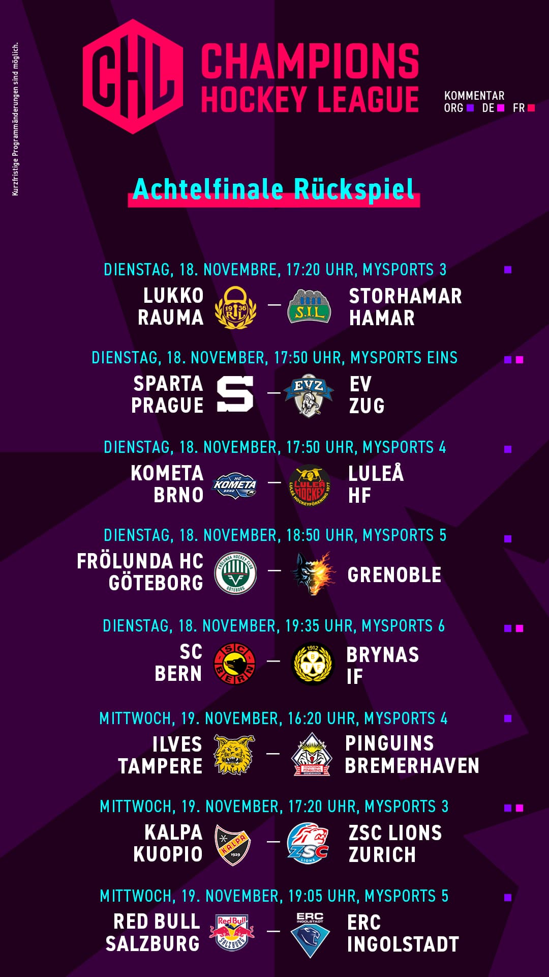 Achtelfinale Champions Hockey League Rückspiel