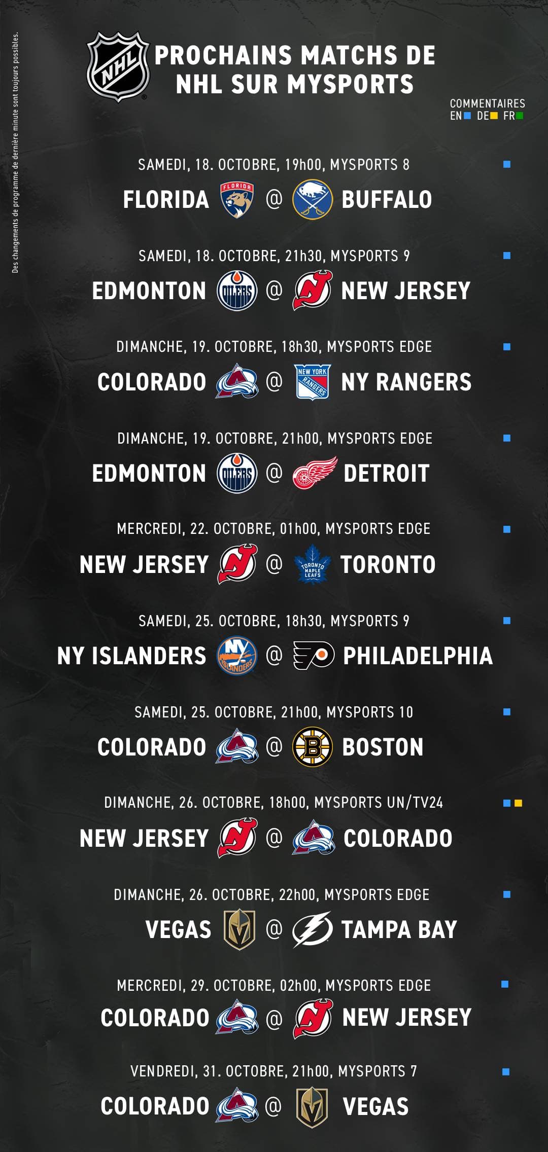 NHL Games Octobre